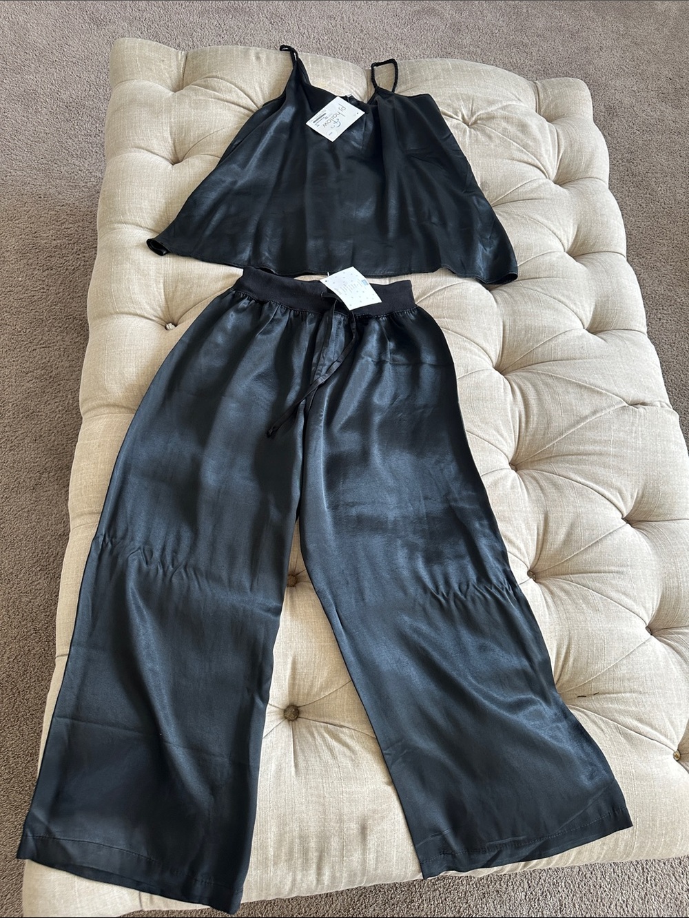Pj harlow Satin Wide-Leg Pants in Black - Relaxed Silhouette